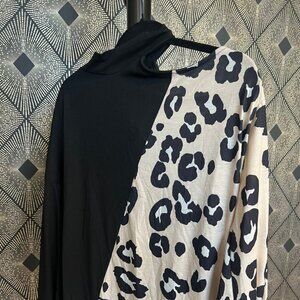 Cold Shoulder Long sleeve Black and Animal print sweater